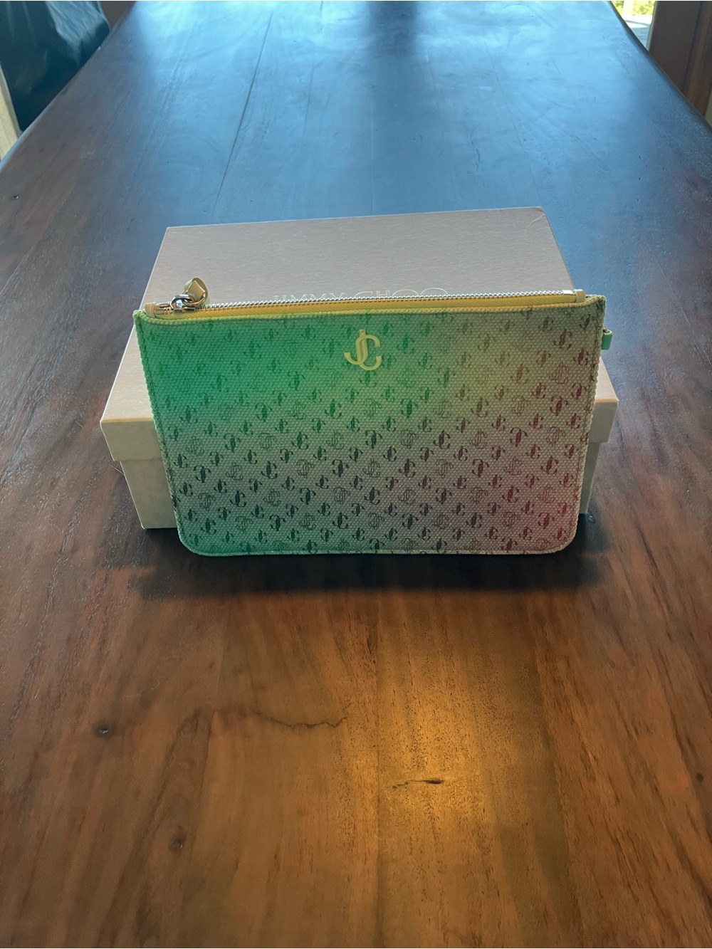 Jimmy Choo Yellow-Green Gradient Wristlet Pouch AUTHENTIC - Picture 4 of 5